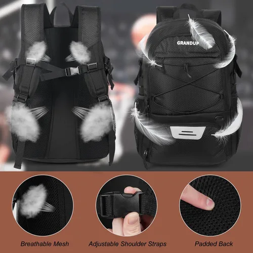 Miniatura 2 de GRANDUP - Mochila de baloncesto con compartimento para pelota y zapatos. Adecuada para voleibol, fútbol, natación, gimnasio, viajes y escuela