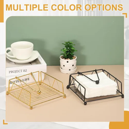 Miniatura 4 de uxcell Servilletero plano de metal, 7.1 x 7.1 x 2.8 pulgadas, elegante decoración de mesa de hierro rústico para el hogar, cocina, hoteles