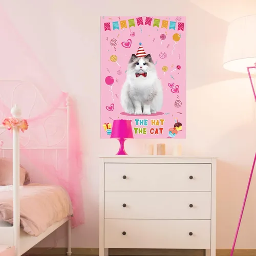 Miniatura 6 de Juego de fiesta de Hooqict Pin The Hat On The Cat para gatos, juegos de fiesta de cumpleaños de gato para niños, suministros de fiesta de cumpleaños
