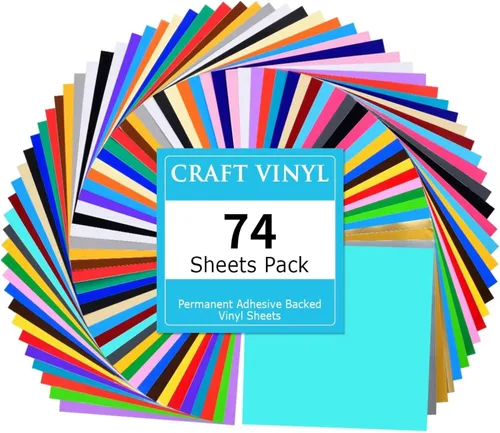 Lya Vinyl Paquete de 74 vinilos permanentes para máquina de cortar, vinilo autoadhesivo de 40 colores con 2 papeles de transferencia para decoración