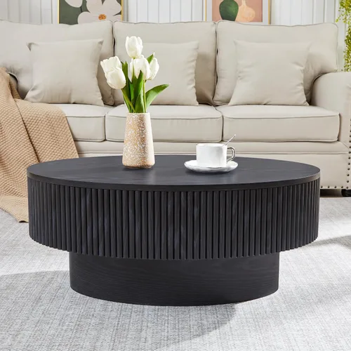 Miniatura 3 de Janmer Home Mesa de Centro Ovalada con Almacenamiento Oculto, Mesa de Centro Moderna de 31.5 Pulgadas de Ancho, Mesa Central con Chapa Acanalada