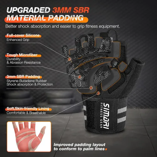 Miniatura 2 de SIMARI Guantes transpirables de entrenamiento para hombres y mujeres, guantes de levantamiento de pesas con acolchado, agarre, protección completa