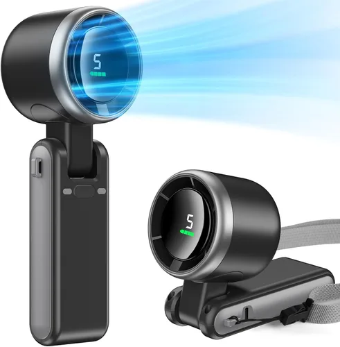 Ventilador de mano plegable, portátil de alta velocidad recargable de 10000 mAh, mini ventilador turbo de pantalla digital, bolsillo pequeño