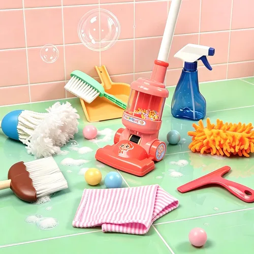 Miniatura 5 de Meland Juego de limpieza para niños, 8 piezas de escoba y aspiradora de juguete, juguetes de limpieza de casa para niños, regalo de cumpleaños