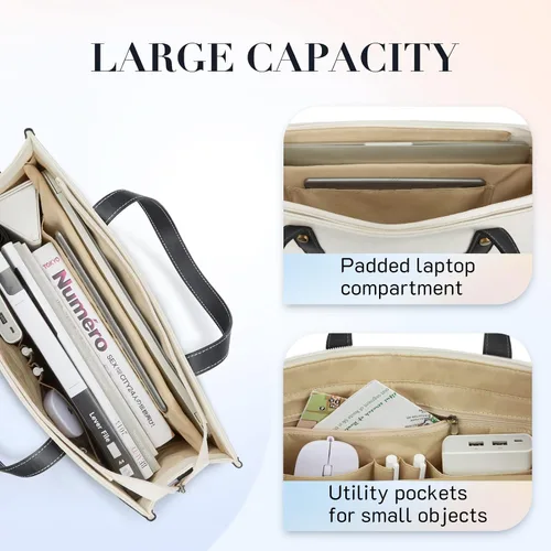 Miniatura 3 de Missnine Bolsa de lona para laptop de 15.6 pulgadas, bolsa de hombro de trabajo, maletín casual para viajes, oficina, universidad