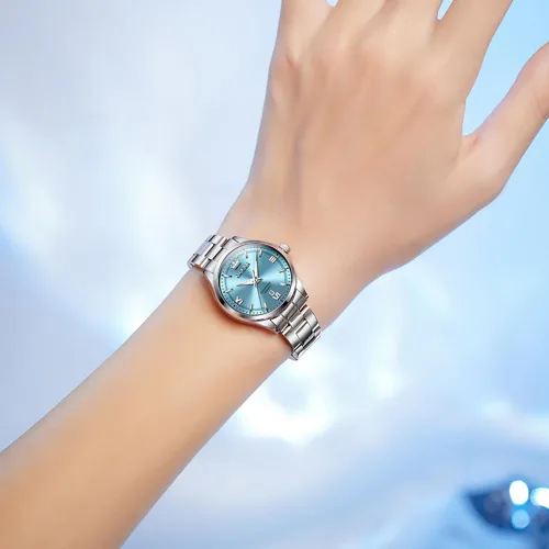Miniatura 2 de OLEVS - Relojes de acero inoxidable para mujer, reloj de plata de lujo para damas con fecha, relojes analógicos de cuarzo impermeables y delicados