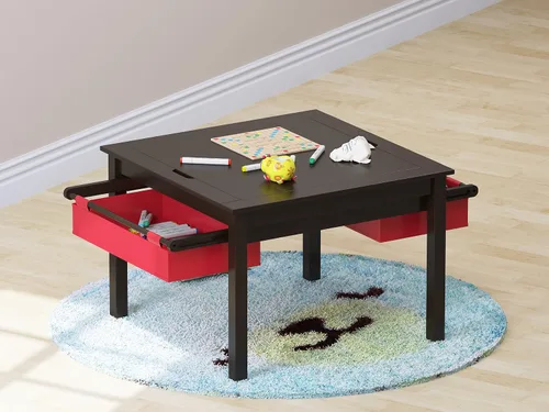 Miniatura 8 de UTEX Mesa de juego de construcción 2 en 1 para niños con cajones de almacenamiento y plato integrado (Espresso)
