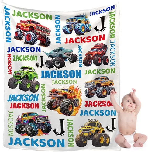 Manta de bebé personalizada con nombre, para niñas, niños, amantes de los camiones, regalo para bebés, recién nacidos, niños, manta de franela