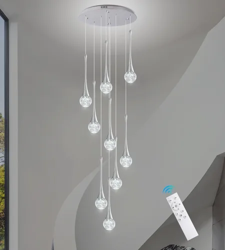 Miniatura 35 de Moderno candelabro de cristal de 7 luces, color negro, H60 pulgadas, techo alto, espiral, regulable, LED, burbuja, gota de lluvia, lámpara