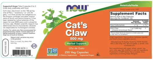 Miniatura 2 de Now Foods Uña de Gato 500mg 250 Vcaps