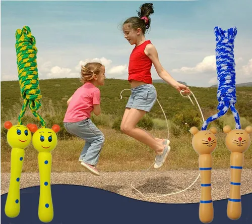 Miniatura 5 de Paquete de 4 cuerdas de saltar con asas de madera para niños, cuerda de saltar ideal para niños y estudiantes, actividades divertidas al aire libre