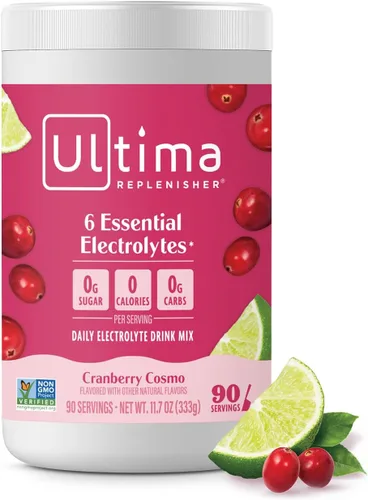 Miniatura 11 de Ultima Replenisher Mezcla diaria de electrolitos en polvo, sin azúcar, frambuesa azul, 90 porciones, polvo de hidratación con 6 electrolitos