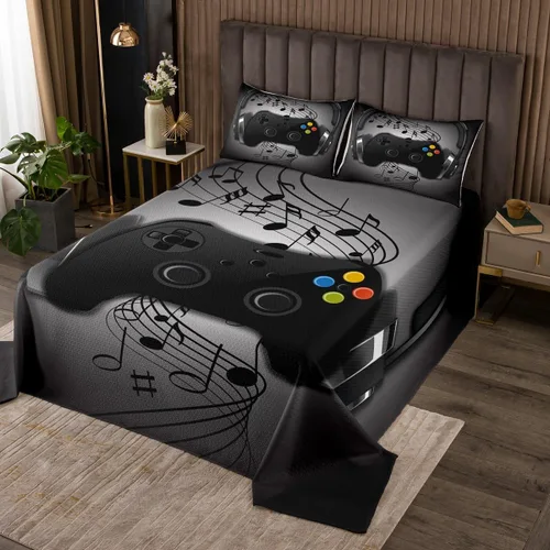 Miniatura 25 de Erosebridal Juego de colcha de mármol negro tamaño Queen, juego de colcha de mármol negro y gris para hombres, adolescentes y niños, moderno, gris