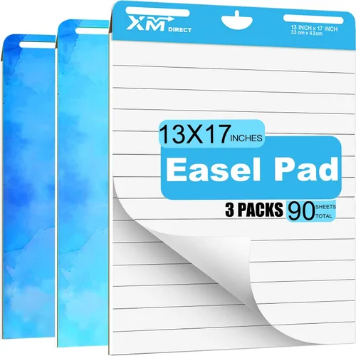 Miniatura 8 de Mini bloc de caballete adhesivo, 13 x 17 pulgadas, 30 hojas por bloc, 90 hojas en total, papel con rayas autoadhesivas, azul, paquete de 3 (blanco)