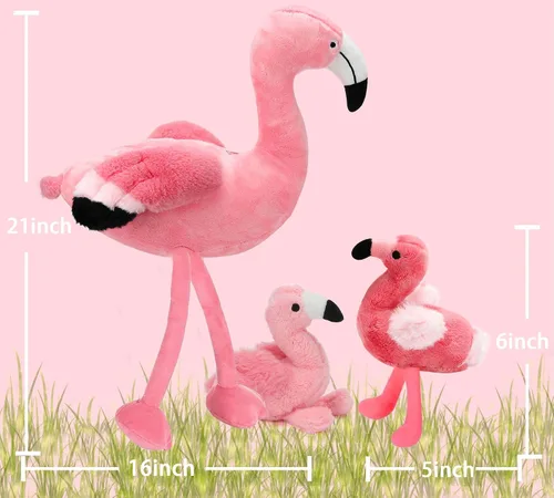 Miniatura 7 de Juguetes de peluche de flamenco de 21 pulgadas con 4 bebés de felpa suave, color rosa, lavable a máquina, para cumpleaños, niños pequeños