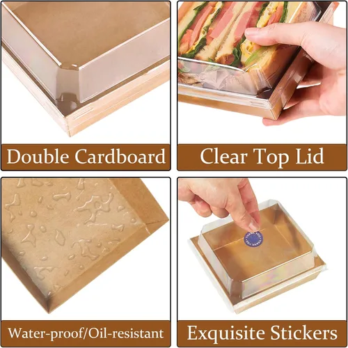 Miniatura 3 de Paquete de 100 cajas de charcutería con tapas transparentes, caja de panadería de papel Kraft To Go de 5 pulgadas con 500 calcomanías, cuerda