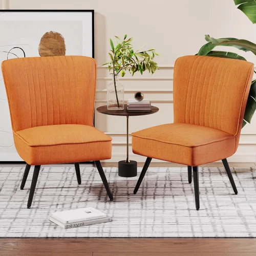 Miniatura 4 de Alunaune Juego de 2 sillas decorativas naranjas tapizadas para sala de estar, modernos juegos de muebles de dormitorio, pantuflas sin brazos, silla