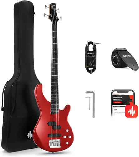 Miniatura 9 de Donner Guitarra eléctrica de bajo de 4 cuerdas tamaño completo estilo estándar PB para principiantes color negro para principiantes con lección
