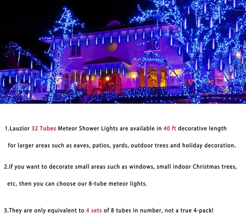 Miniatura 5 de Decoración de Navidad al aire libre, 32 tubos de luces de lluvia de meteoritos para exteriores e interiores, luces en cascada de carámbano de nieve