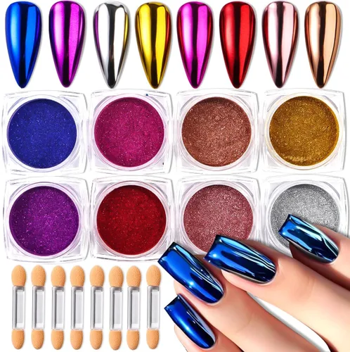 Miniatura 14 de Kit de 36 tarros de polvo de uñas cromado, espejo metálico, pigmento de polvo cromado para uñas de gel, juego de polvo holográfico con purpurina