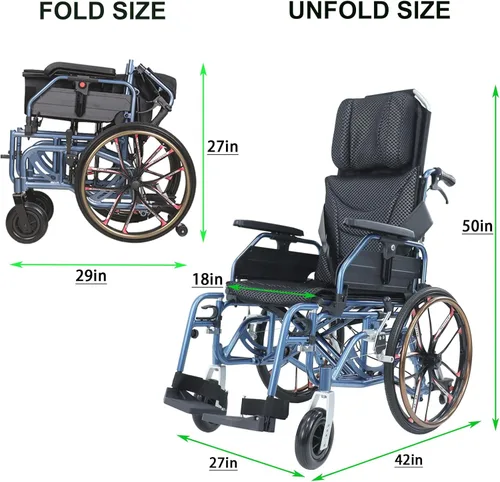 Miniatura 2 de Silla de ruedas reclinable plegable de 20 pulgadas, ruedas traseras y retrocesos elevadores y ancho del asiento de 18 pulgadas, 220 libras