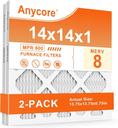 Paquete de 2 filtros de aire plisados MERV 8 HVAC para horno de CA de 14 x 14 x 1 pulgadas para oficina en casa MPR 600 FPR 5 (tamaño real: 13.75 x