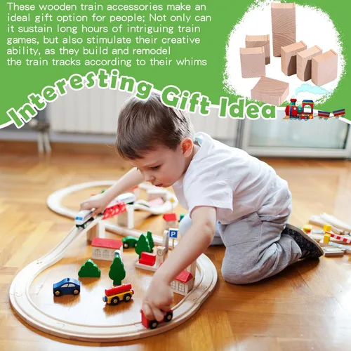 Miniatura 5 de Hiboom 8 piezas de elevadores de madera para vías de tren, accesorios de madera elevados, bloques de soporte de tren de madera para puentes