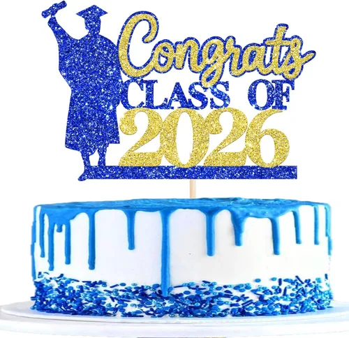 Miniatura 40 de Rsstarxi 1 paquete de decoración de pastel con purpurina para la clase de 2026, decoraciones de graduación 2026, tapa de felicitaciones