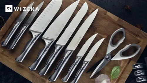 Miniatura 8 de WIZEKA Juego de cuchillos de cocina con bloque: juego de 15 piezas de cuchillos de chef profesionales ultra afilados con afilador, juego de bloque