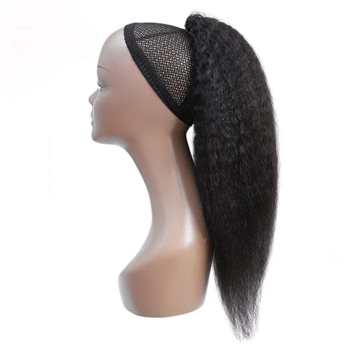 Miniatura 2 de Extensión de cola de caballo con cordón, cabello humano afro rizado para mujeres negras, extensiones de cabello virgen brasileño Remy Yaki