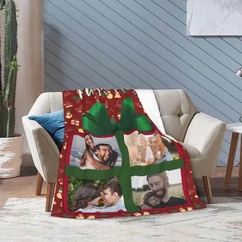 Miniatura 2 de BYFDIY Manta personalizada con 4 fotos, manta de franela de Navidad personalizada para bebés, niños, madre, abuela, familia y mascotas, 16