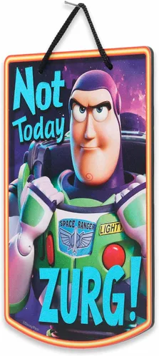 Miniatura 2 de Disney Pixar Toy Story Not Today Zurg - Decoración colgante de pared de metal, divertido letrero de Buzz Lightyear para el hogar u oficina