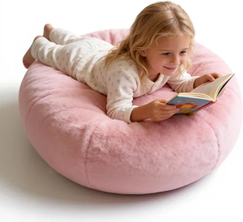Miniatura 3 de ENBAOHUI Sillas Puf de Espuma Viscoelástica Cómodas de Piel Sintética de 3 Pies para Niños o Bebés con Relleno Sofá Puf con Asa Tela de Piel Rosa