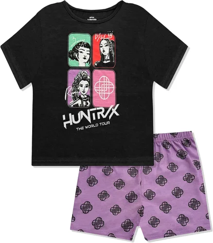 KPop Demon Hunters - Conjunto de pijama para niñas, 2 piezas, camiseta de manga corta y pantalones cortos, ropa de dormir suave, producto oficial