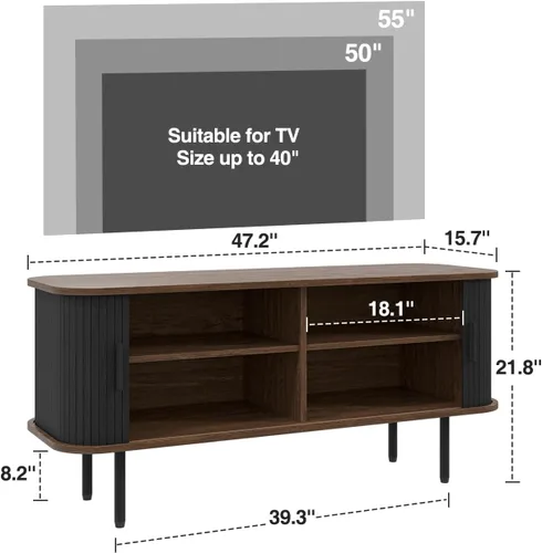 Miniatura 2 de Soporte de TV moderno acanalado de 47" para televisores de hasta 60 pulgadas, centro de entretenimiento para juegos con puertas correderas