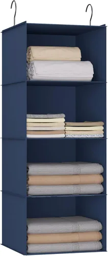 Miniatura 15 de Organizador colgante para armario, fácil de montar, estantes colgantes plegables con 4 compartimentos, para guardar ropa, bolsos, zapatos y Gris