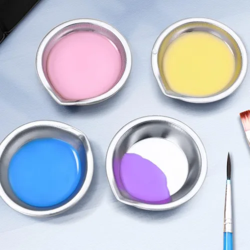 Miniatura 2 de Cabilock Juego de paletas de pintura de acero inoxidable, 24 bandejas de mezcla redondas pequeñas con boquilla fácil de verter para pintura acrílica