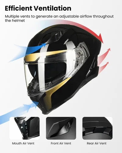 Miniatura 5 de Casco de motocicleta Auboa de cara completa para adultos, hombres y mujeres, con doble visera, Street Bike Racing, DOT, modelo MF565