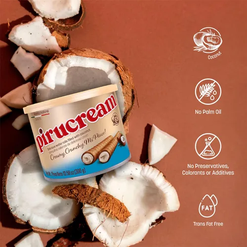 Miniatura 3 de Pirucream Obleas enrolladas con relleno de crema de coco, obleas enrolladas finas y crujientes, textura ligera y crujiente, sabor a coco dulce