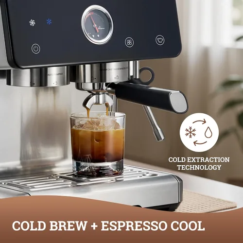 Miniatura 6 de Máquina de espresso con distribución automática y tazón con molinillo, cafetera barista con cold brew, espumador de leche para latte, máquina
