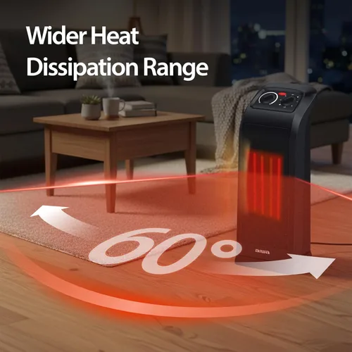 Miniatura 3 de Aiwa Calentador de espacio de cerámica, 1500 W, 18 pulgadas, calentador eléctrico oscilante de 60° para interiores, modos alto/bajo/ventilador