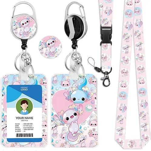 Miniatura 24 de Cordones azul bebé para llaves Portador de Insignias, Carrete de Insignias Retráctil con Clip de Mosquetón y Cordón Desmontable, Linda Tarjeta