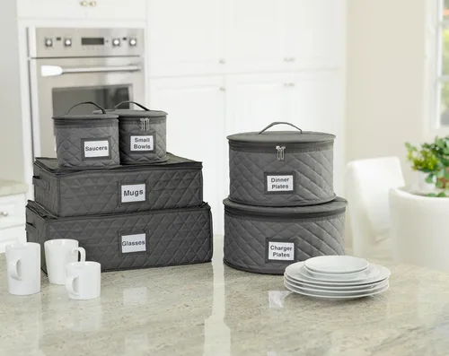 Miniatura 7 de Paquete de 2 cajas de almacenamiento de platos pequeños de 6 pulgadas, contenedor de almacenamiento de China, apilable con interior acolchado