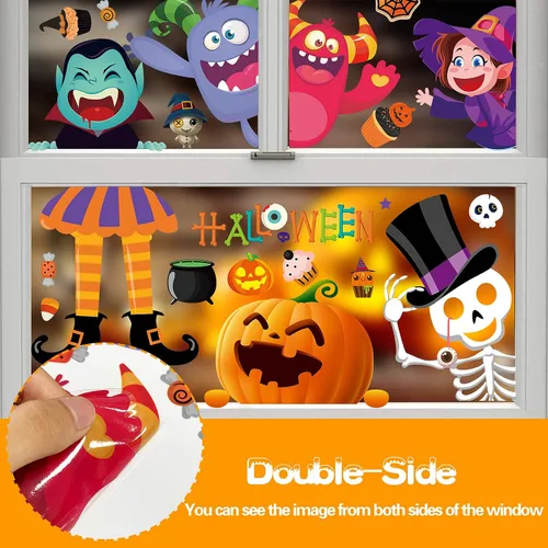Miniatura 3 de BAYLAY Adhesivos para ventanas de Halloween, 10 hojas de decoración de ventanas de Halloween de doble cara para Halloween y ventanas