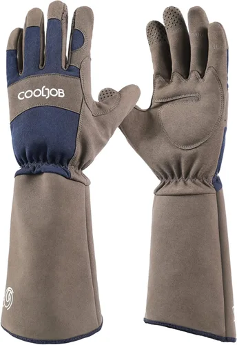 COOLJOB Guantes de jardín para poda de rosas a prueba de espinas para hombres, guantes de manga larga acolchados para trabajo de jardín, para