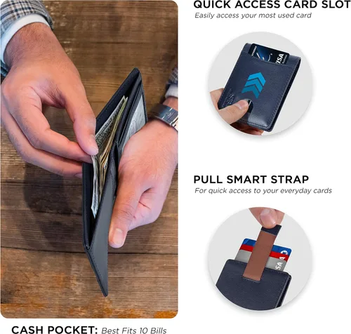 Miniatura 46 de SERMAN BRANDS RFID Blocking Slim Bifold Genuine Leather Thin Minimalist Front Pocket Wallets for Men Billfold Wallet Men Gift