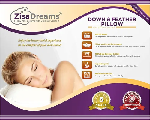 Miniatura 3 de Almohada prémium de plumón y plumas 100% algodón de doble capa (King, 4 unidades)