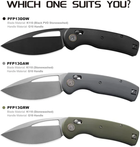 Miniatura 4 de Petrified fish PFP13 cuchillo plegable Viper, hoja de acero K110 de 3.5" lavada en piedra, mango G10, cuchillo de bolsillo para camping EDC al aire