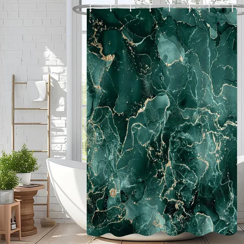 Miniatura 81 de Cortina de ducha abstracta de mármol negro gris y dorado con grietas, cortina de baño moderna ombre impresa, cortina impermeable y lavable de tela