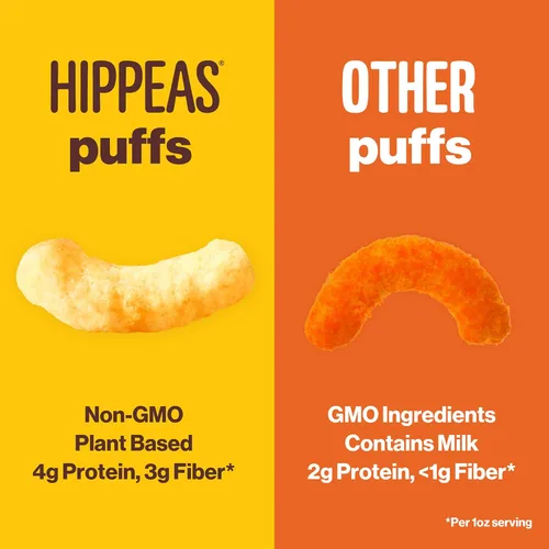 Miniatura 5 de Hippeas Chickpea Puffs, Cheddar blanco vegano, 1.5 onzas (paquete de 1), 0.25 onzas de proteína, 0.11 onzas de fibra, vegano, sin gluten